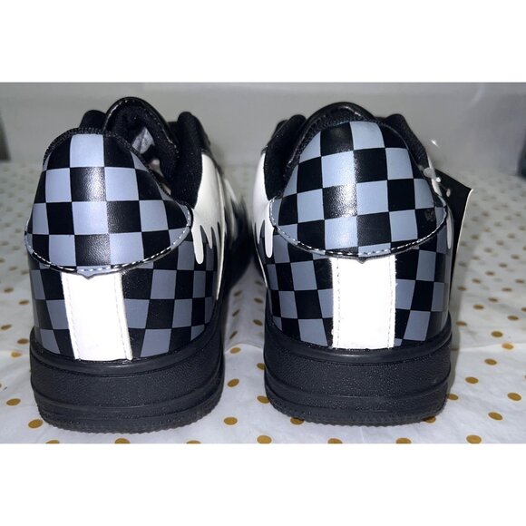 Men’s Black & White Drip Checkered Sneakers With Lace-Up Closure & Rubber Sole 9 - Picture 3 of 4